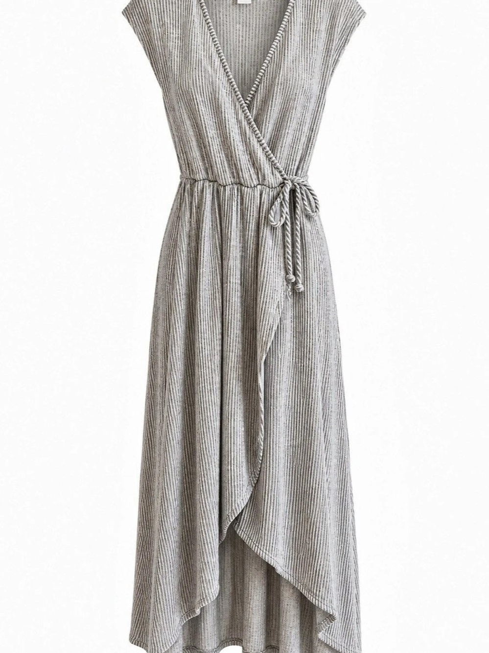Caution to the Wind Striped High-Low Dress in Gray & White